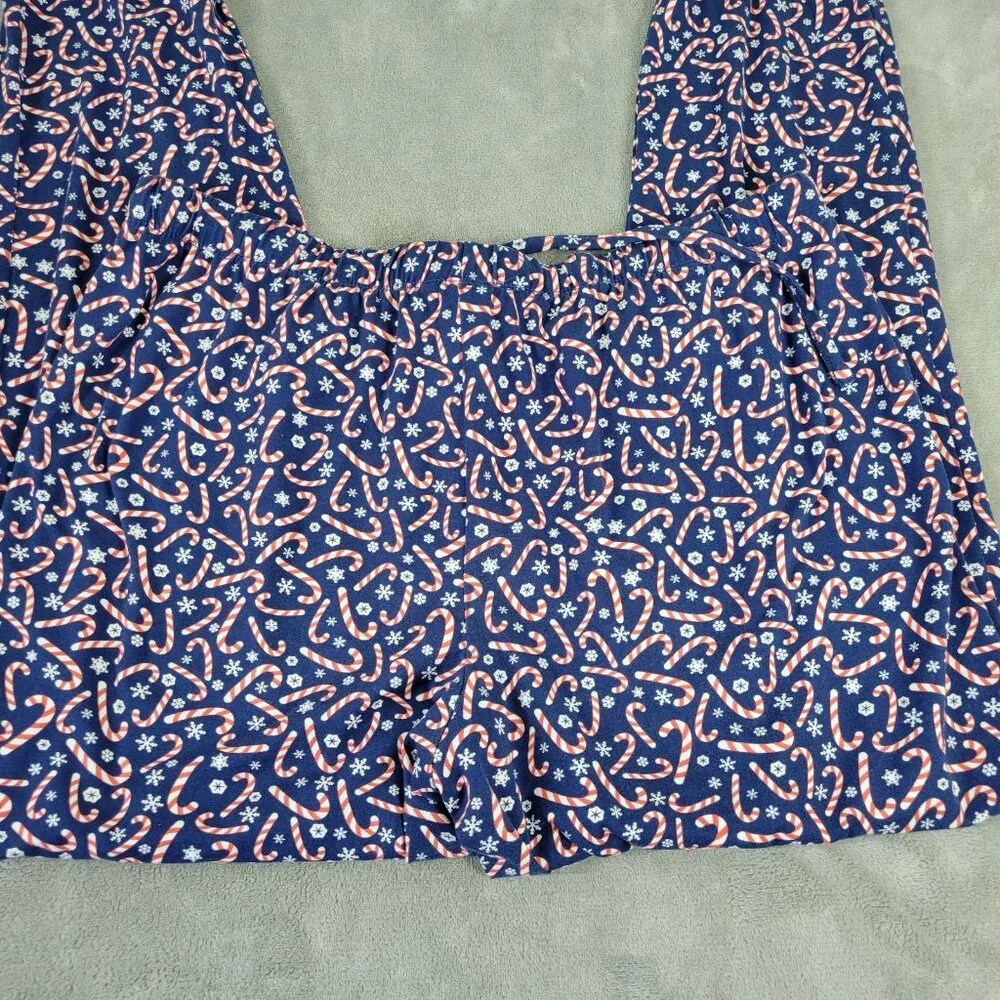 Merry Makers Christmas Pajama Pants Women XL Blue Candy Cane Festive NOV155E
